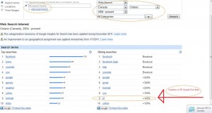 "Google Searches in Ontario on Jan 8, 2012", image by Mike DeHaan
