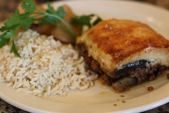 "Mousaka at Ouzeri in 2010" by onlyandrewn (Andrew Nguyen)