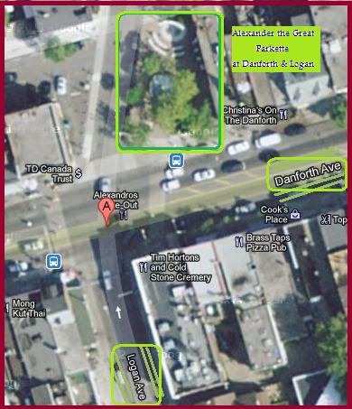 "Map for Alexander the Great Parkette in Toronto" image by Mike DeHaan from Google Maps