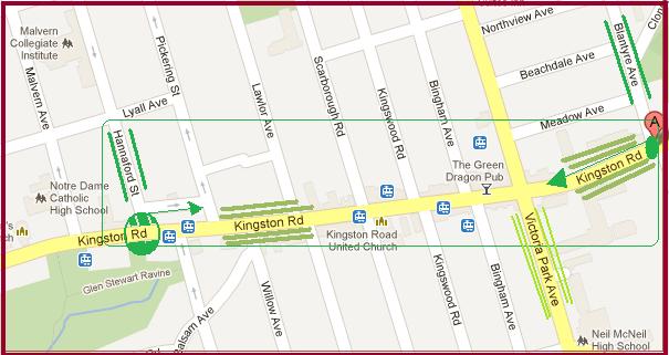 "Map of Kingston Road from Hannaford to Blantyre" image by Mike DeHaan from Google Maps