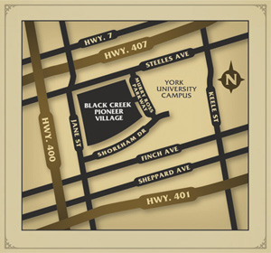 Map to Black Creek Pioneer Village in Toronto