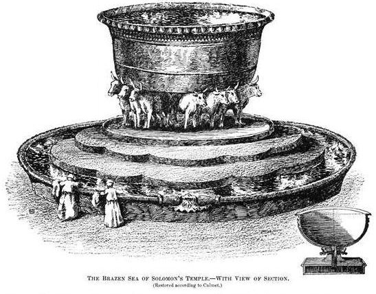 An Artist's Rendition of Solomon's Molten Sea" : image from the Jewish Encyclopedia 1901-06