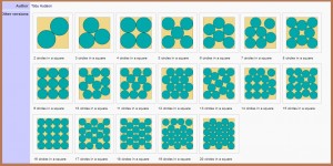 "Pack Circles into Squares". Copyright image by Mike DeHaan based on original work by Toby Hudson @ http://commons.wikimedia.org/wiki/File:Circles_packed_in_square_2.svg .