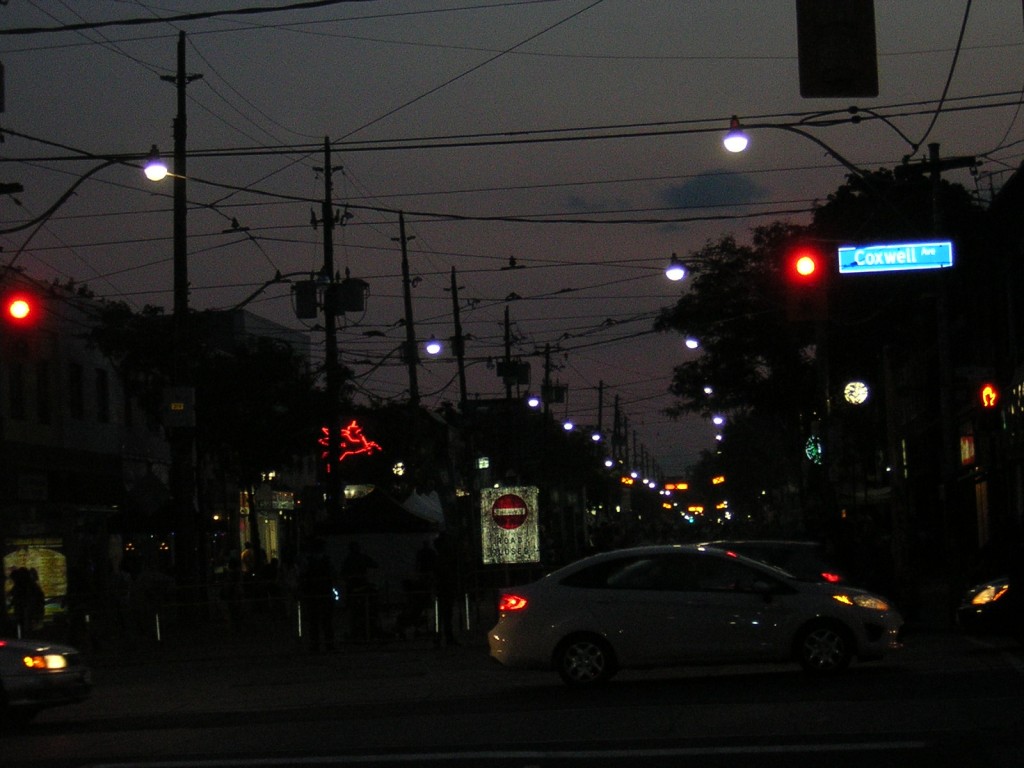 Festival of India #1, looking west along Gerrard at night.