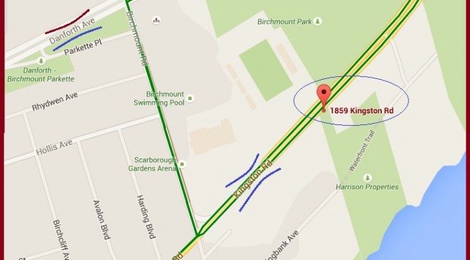 "Map for Scarborough Arts on Kingston Road in Toronto" image (c) by Mike DeHaan via Google Maps